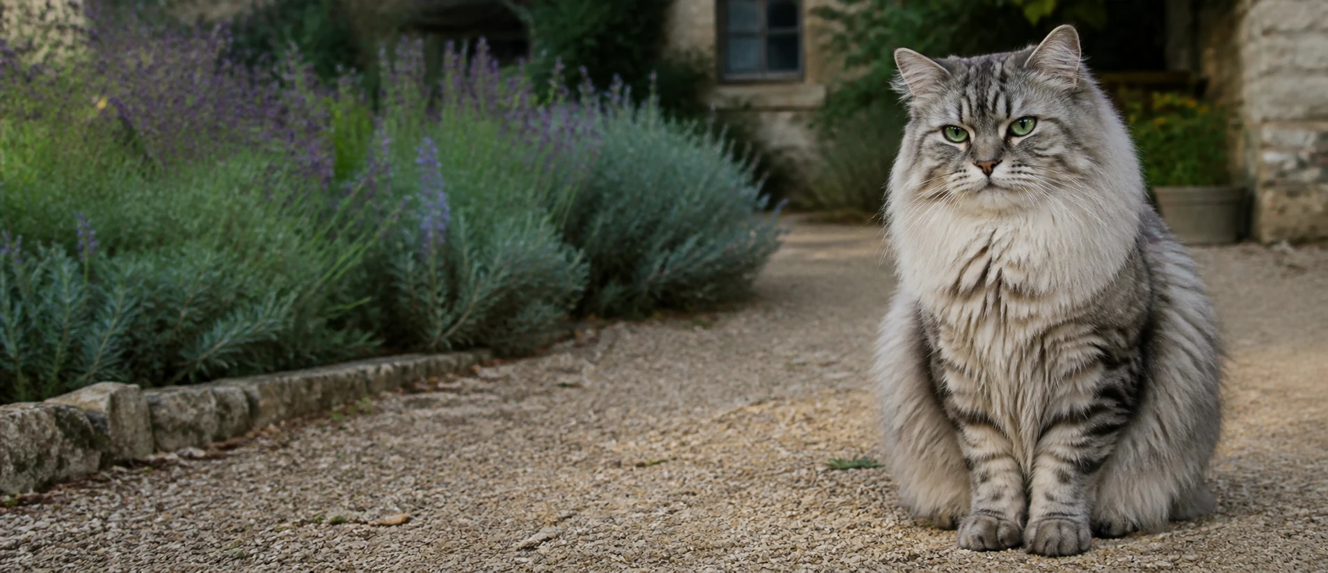 Chat Sibérien adulte dans un jardin provençal